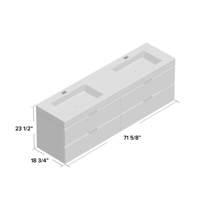 Ebern Designs Royka 71.63'' Wall Mounted Double Bathroom Vanity with Plastic Vanity Top